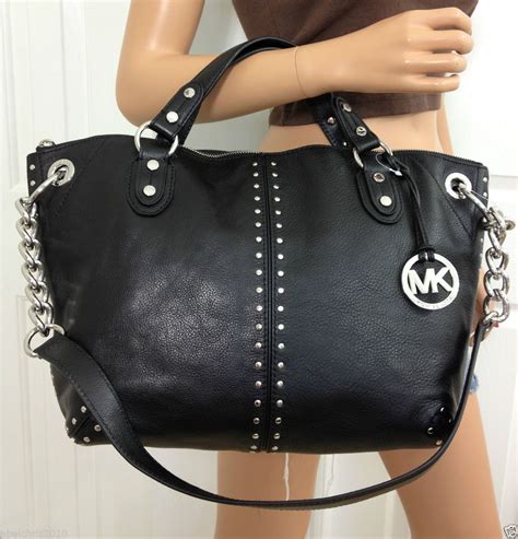 black michael kors purse with silver hardware|michael kors black patent tote.